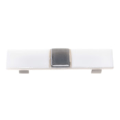 Sietto Bandwidth 3-1/2 Inch Center to Center Bar Cabinet Pull with White Glass Satin Nickel