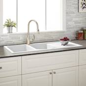 Signature Hardware Tansi 46" Drop In Double Basin Granite Composite Kitchen Sink with Drain Board Cloud White