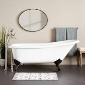 Signature Hardware Goodwin 66" Cast Iron Soaking Clawfoot Tub with Rolled Rim - Less External Drain and Overflow and Faucet Holes White / Black Feet
