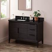 Signature Hardware Aliso 48" Freestanding Teak Single Basin Vanity Set with Cabinet, Vanity Top, and Rectangular Undermount Sink - 8" Widespread Faucet Holes Charred Timber Black / Carbon Black