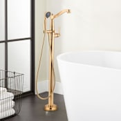 Signature Hardware Pendleton Floor Mounted Tub Filler Faucet - Includes Hand Shower, Less Valve Brushed Gold