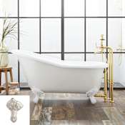 Signature Hardware Erica 57" Cast Iron Soaking Clawfoot Tub with Imperial Feet - Less External Drain and Overflow White / Brushed Nickel Feet