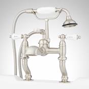 Signature Hardware Glenwood Deck Mounted Roman Tub Filler with Variable Couplers- Includes Telephone Style Hand Shower Brushed Nickel