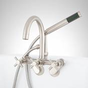 Signature Hardware Sebastian Tub Wall Mounted Faucet with Cross Handles - Variable Centers - Includes Hand Shower and Valve Brushed Nickel