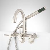 Signature Hardware Sebastian Tub Wall Mounted Faucet with Lever Handles - Variable Centers - Includes Hand Shower and Valve Brushed Nickel