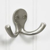 Signature Hardware 3 Inch Wide Double Coat and Hat Hook Brushed Nickel