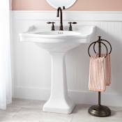Signature Hardware Cierra 30" Porcelain Pedestal Sink with Porcelain Base and 3 Faucet Holes at 8" Centers White