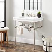 Signature Hardware Mason 31" Porcelain Console Sink with 3 Faucet Holes at 8" Centers and Overflow White / Brushed Nickel