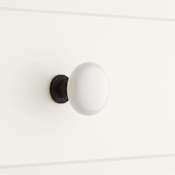 Signature Hardware Barringer Iron and White Porcelain 1-1/4 Inch Diameter Mushroom Cabinet Knob Black Powder Coat