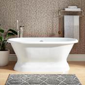 Signature Hardware Henley 60" Cast Iron Soaking Freestanding Tub with Rolled Rim - Less External Drain and Overflow and Faucet Holes White