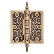 Signature Hardware Ornate 4" x 4" Solid Brass Plain Bearing Square Corner Door Hinge - Single Hinge Antique Brass