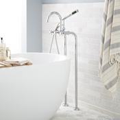Signature Hardware Sebastian Freestanding Floor Mounted Tub Filler with Cross Handles - 35-1/2" Spout Height- Includes Hand Shower and Valve Chrome
