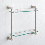 Signature Hardware Ceeley 17" Two-Tier Tempered Glass Bathroom Shelf Brushed Nickel