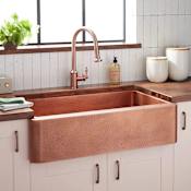 Signature Hardware Fiona 36" Farmhouse Single Basin Hammered Copper Kitchen Sink Antique Copper