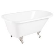 Signature Hardware Miya 54" Cast Iron Soaking Clawfoot Tub with Tap Deck - Less External Drain and Overflow and Faucet Holes White / Brushed Nickel Feet