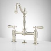 Signature Hardware Bridge Bathroom Faucet with Lever Handles and Pop-Up Drain Assembly Brushed Nickel