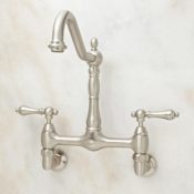 Signature Hardware Felicity 1.8 GPM Double Handle Wall Mounted Bridge Kitchen Faucet Brushed Nickel
