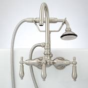 Signature Hardware Pasaia Wall Mounted Clawfoot Tub Filler Faucet - Includes Telephone Style Hand Shower Brushed Nickel