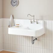 Signature Hardware 42" Wall Mounted Single Basin Cast Iron Kitchen Sink with 2 Faucet Holes at 8" Centers White