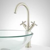 Signature Hardware Exira 1.5 GPM Vessel Single Hole Bathroom Faucet with Pop-Up Drain Assembly and Overflow Brushed Nickel