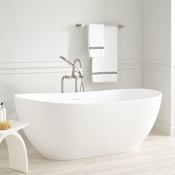 Signature Hardware Winifred 56" Solid Surface Soaking Freestanding Tub with Integrated Drain and Overflow White