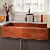 Signature Hardware Fiona 42" Farmhouse Single Basin Hammered Copper Kitchen Sink Medium Antique Copper
