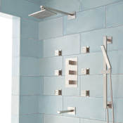 Signature Hardware Onassis Thermostatic Tub and Shower System with Rainfall Shower Head, Hand Shower, Tub Spout, Slide Bar, Bodysprays, Shower Arm, Hose and Valve Trim - Rough-In Valve Included Brushed Nickel