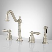 Signature Hardware Helena 1.8 GPM Double Handle Widespread Kitchen Faucet with Side Spray Brushed Nickel