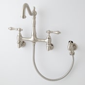 Signature Hardware Felicity 1.8 GPM Double Handle Wall Mounted Bridge Kitchen Faucet with Side Spray Brushed Nickel