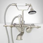Signature Hardware Tub Wall Mounted English Telephone Tub Filler with Brass Lever Handles - Variable Centers - Includes Hand Shower and Valve Brushed Nickel