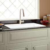 Signature Hardware Palazzo 34" Drop In Single Basin Cast Iron Kitchen Sink with 1 Faucet Hole White