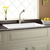 Signature Hardware Frattina 36" Drop In Single Basin Cast Iron Kitchen Sink with 1 Faucet Hole White