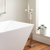 Signature Hardware Willis Waterfall Floor Mounted Tub Filler- Includes Hand Shower Brushed Nickel
