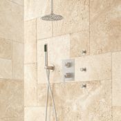 Signature Hardware Trimble Pressure Balanced Shower System with 12" Rain Shower Head, Hand Shower, and 3 Body Sprays - Rough In Included Brushed Nickel