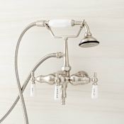 Signature Hardware Woodrow Wall Mounted Tub Filler with Hand Shower - 5-1/4" Spout Reach - Valve Included Brushed Nickel