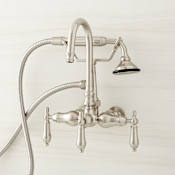 Signature Hardware Pasaia Wall Mounted Clawfoot Tub Filler with Built-In Diverter and 6 Inch Wall Couplers - Includes Hand Shower Brushed Nickel