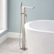 Signature Hardware Ryle Floor Mounted Tub Filler- Includes Hand Shower Brushed Nickel