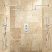 Signature Hardware Ryle Thermostatic Shower System with Dual Rainfall Shower Heads and Dual Hand Showers - Rough-In Valve Included Brushed Nickel