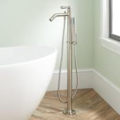 Signature Hardware Napier Floor Mounted Tub Filler- Includes Hand Shower Brushed Nickel