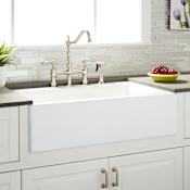 Signature Hardware Almeria 33" Farmhouse Single Basin Cast Iron Kitchen Sink with 4 Faucet Holes White
