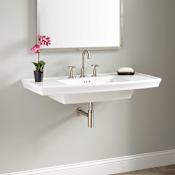 Signature Hardware Olney 40" Porcelain Wall Mounted Bathroom Sink with 3 Faucet Holes at 8" Centers and Overflow White