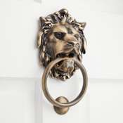 Signature Hardware 9-3/4" x 5-1/8" Large Solid Brass Lion Door Knocker Antique Brass