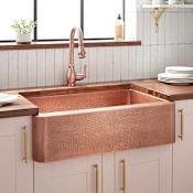 Signature Hardware Fiona 30" Farmhouse Single Basin Hammered Copper Kitchen Sink Copper