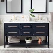 Signature Hardware Robertson 60" Mahogany Wood Double Vanity Cabinet Only Midnight Navy Blue