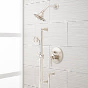 Signature Hardware Cooper Pressure Balanced Shower System with Single Function Shower Head, Hand Shower, Slide Bar, Hose, and Valve Trim - Rough-In Valve Included Brushed Nickel