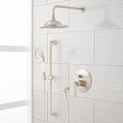 Signature Hardware Cooper Pressure Balanced Shower System with 10" Rainfall Shower Head, Hand Shower, Slide Bar, Shower Arm, Hose, and Valve Trim - Rough-In Valve Included Brushed Nickel