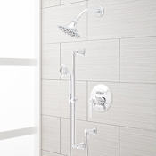 Signature Hardware Cooper Pressure Balanced Shower System with Single Function Shower Head, Hand Shower, Slide Bar, Hose, and Valve Trim - Rough-In Valve Included Chrome