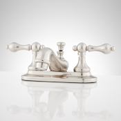 Signature Hardware Teapot Centerset Bathroom Faucet with Metal Lever Handles and Pop-Up Drain Assembly Brushed Nickel