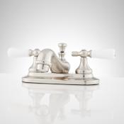 Signature Hardware Teapot 1.2 GPM Centerset Bathroom Faucet with Porcelain Lever Handles and Drain Assembly Brushed Nickel