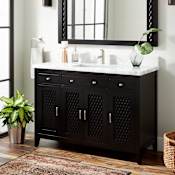 Signature Hardware Thorton 48" Single Vanity Set with Wood Cabinet, Marble Vanity Top, and Rectangular Undermount Sink - 8" Widespread Faucet Holes Black